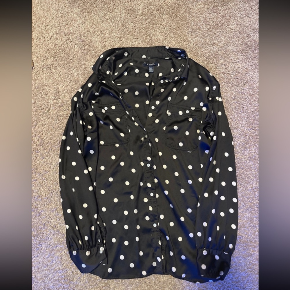 Polka dot silk like button up blouse